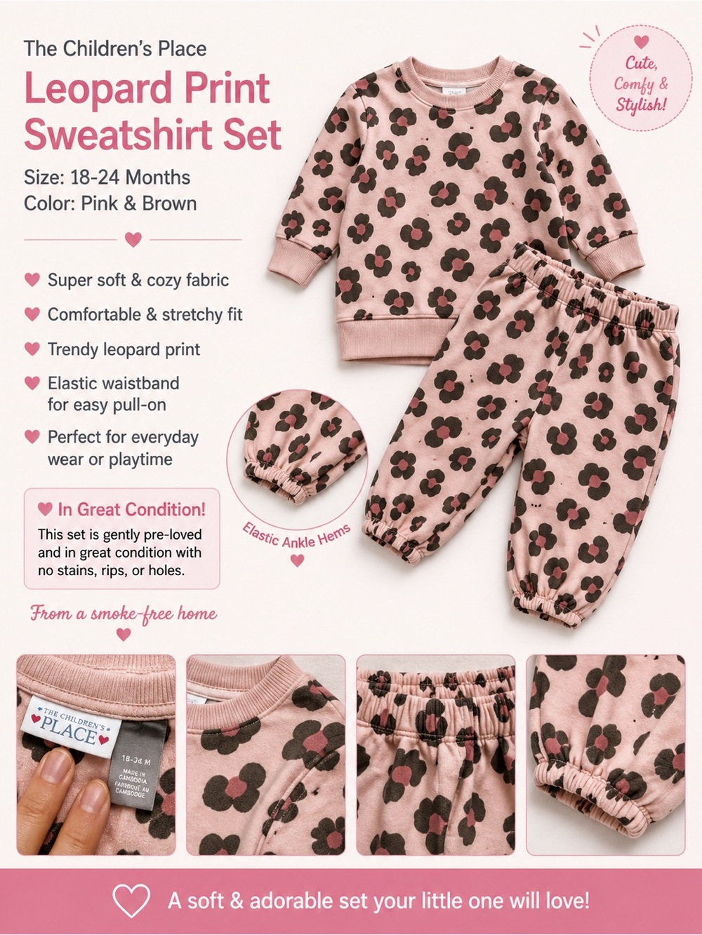 The Children’s Place Pink Leopard Print 2-Piece Set | 18-24 Months